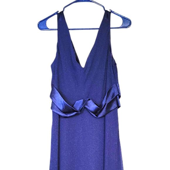 Evan Picone Navy Blue Chiffon Faux Wrap High Low Midi Dress Plussize 14 - Picture 7 of 12